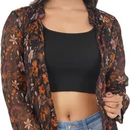 Women Straight 3/4th Sleeve Black, Yellow Shrug-picture-14