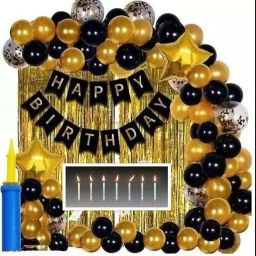 1 Hbd Banner Black+2 Star,2 Curtain,1-Pump, 3 Confetti,1 Candle,30 Balloons-image-66