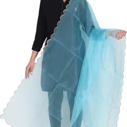 Organza Solid Light Blue Women Dupatta-picture-2