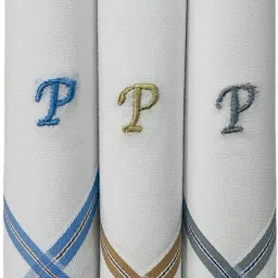 PASSION FROM OMTEX Men's Initial P Alphabet Monogram ["White With Embroidary & Colored Border"] Handkerchief-image-75