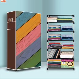 6 Shelf Foldable Collapsible Wardrobe Storage Organizer Almirah Cloth Rack PP Collapsible Wardrobe-12