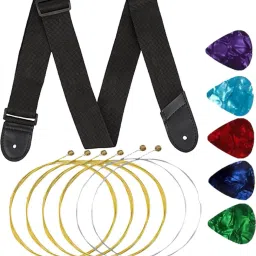 Acoustic Guitar Strap for Acoustic Guitar Black Guitar Belt with stringg and Picks Guitar String-image-94