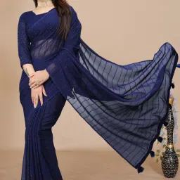 Self Design, Striped, Dyed Bollywood Chiffon Saree-image-19