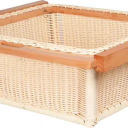 PVC Wicker Basket for Modular Kitchen (22 W X 20 L X 8 H Inch) Pull out Wooden Fruit & Vegetable Basket-19