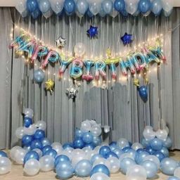 Solid Happy Birthday Foil Balloon Set of 69 Balloon 13 Happy Birthday Foil Balloon 1 Light 50 Blue White Metallic Balloons 5 Small Foil Star 5" Balloon Balloon-0