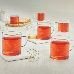 Vision Emma Cut Design 6pc Tea/Coffee 190ml Classic Set, Lightweight Glass Coffee Mug-7