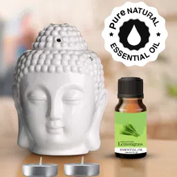 PEEPRESION Ceramic T-Light Buddha Diffuser 1 Lemongrass Essential Oil(10ml Each) Fragrance Your Home, Office, Spa, Hotel, Club Diffuser-27