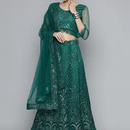 Kvsfab Grey Sequinned Embroidered Semi-Stitched Lehenga & Unstitched Blouse With Dupatta-57