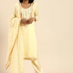 Rajnandini Yellow Embroidered Chanderi sSilk Unstitched Dress Material-image-18