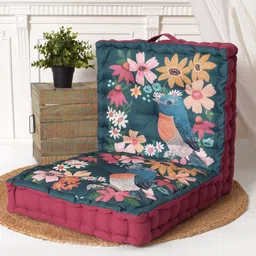 BLANC9 Burgundy & Blue 2 Pieces Floral Printed Floor Cushions-picture-24
