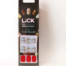 LICK 30 Pcs Matte Check Pattern Fake Reusable Artificial Press On Nails - Red image 5