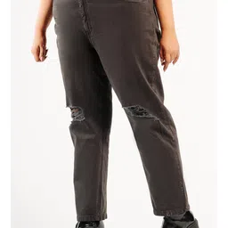 FREAKINS Women Plus Size Mom Fit High-Rise Slash Knee Stretchable Jeans-image-42