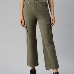 SHOWOFF Women Olive Green Straight Fit High-Rise Jeans-image-57