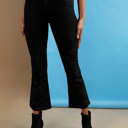 Freehand by The Indian Garage Co Women Black High-Rise Stretchable Cropped Bootcut Jeans-picture-46