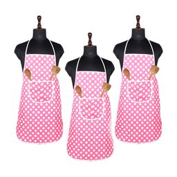 Kuber Industries 3-Pcs Pink & White Printed Kitchen Apron-44