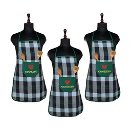 Kuber Industries 3-Pcs Green & Grey Printed Kitchen Apron-32
