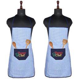 Kuber Industries 2-Pcs Blue  & White Checked Kitchen Apron-45