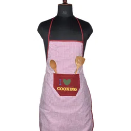 Kuber Industries Maroon  & White Checked Kitchen Apron-image-92