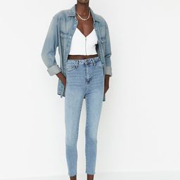 Trendyol Women Blue Heavy Fade Pure Cotton Jeans-image-49