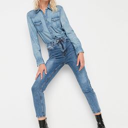 Trendyol Women Blue Low Distress Heavy Fade Jeans-image-29