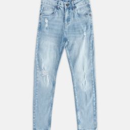 Pantaloons Junior Boys Blue Tapered Fit Mildly Distressed Light Fade Cotton Jeans-picture-24