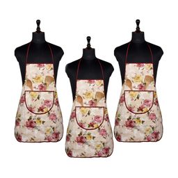 Kuber Industries 3 Pcs Beige Printed Waterproof Kitchen Aprons-22