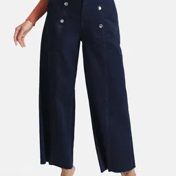 Kazo Women Blue Flared High-Rise Low Distress Jeans-image-94