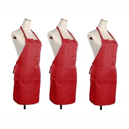 UrbanArts 4-Pcs Red Aprons With Front Pockets-17