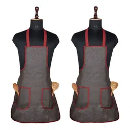 Kuber Industries 2-Pcs Dark Brown & Maroon Aprons With 2 Pockets-63