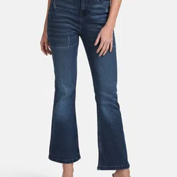 Kazo Women Blue High-Rise Low Distress Light Fade Flared Jeans-image-82
