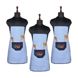 Kuber Industries 3-Pcs Blue & White Checked Kitchen Apron-67