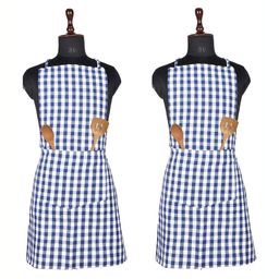 Kuber Industries 2 Pcs Blue Checked Cotton Aprons-image-47