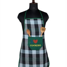 Kuber Industries Green & Grey Checked Kitchen Apron-24