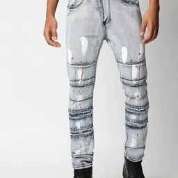WAIMEA Men Blue Skinny Fit Highly Distressed Heavy Fade Stretchable Jeans-picture-12