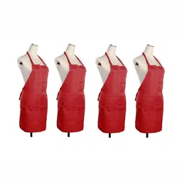 UrbanArts 4-Pcs Red Aprons With Front Pockets-16