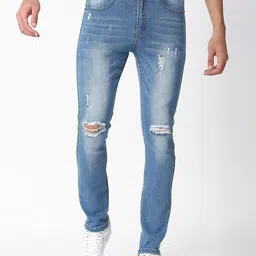 WAIMEA Men Blue Skinny Fit Mildly Distressed Heavy Fade Stretchable Jeans-picture-42