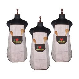 Kuber Industries 3-Pcs Brown & White Checked Kitchen Apron-22