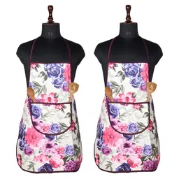 Kuber Industries 2-Pcs Cream & Pink Printed Velvet Kitchen Apron-29