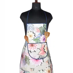 Kuber Industries White & Green Floral Printed Waterproof Front Pocket Kitchen Apron-50