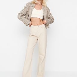 Trendyol Women Off White Mid Rise Pure Cotton Jeans-image-25