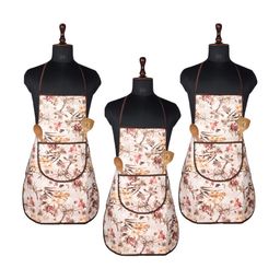 Kuber Industries Pack of 3  Brown & Orange  Printed Velvet Aprons  With Center Pocket-8