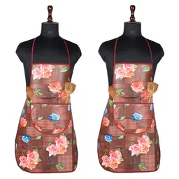 Kuber Industries 2-Pcs Maroon & Blue Printed Kitchen Apron-49