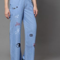 KASSUALLY Women Blue Wide Leg High-Rise Jeans-image-7