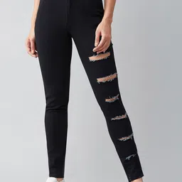 Miss Chase Women Black Slim Fit High-Rise Mildly Distressed Jeans-image-62