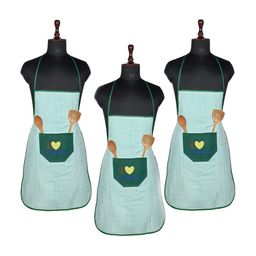 Kuber Industries 3 Pcs Green Checked Waterproof Kitchen Aprons-12