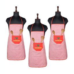 Kuber Industries 3-Pcs Red & White Checked Kitchen Apron-68