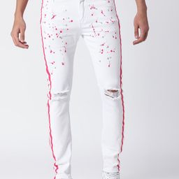 WAIMEA Men White Skinny Fit Slash Knee Printed Stretchable Jeans-image-15