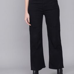 Kotty Women Blue Flared High-Rise Slash Knee Jeans-picture-12