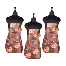 Kuber Industries 3-Pcs Maroon & Pink  Printed Kitchen Apron-22