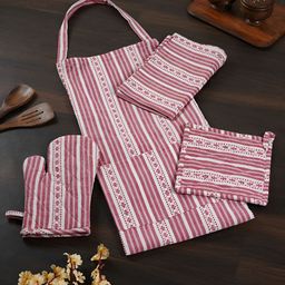 CDI 4 Pcs Striped Cotton Kitchen Linen Set-57